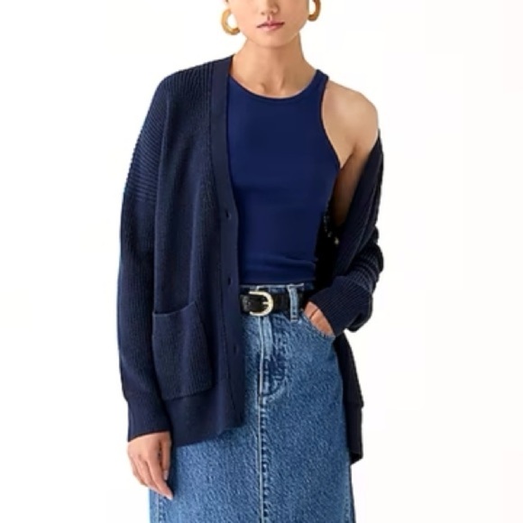 J.CREW | V-Neck Cardigan Knit Sweater Cotton Cashmere Blend in Navy | Sz S - Picture 4 of 11